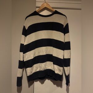 Brandy Melville Navy and Cream Striped Crewneck Sweater
